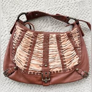 Isabella fiore brown leather slouchy hobo bag shoulder ruched snack boho western